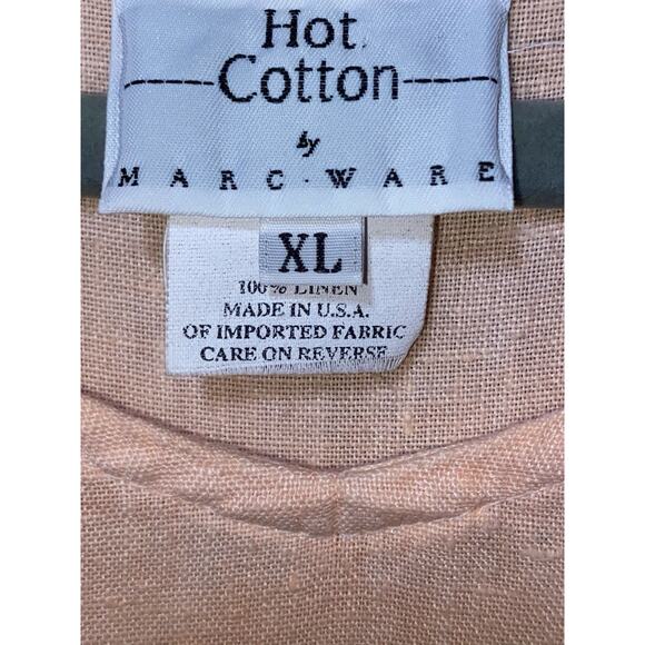 Vintage Hot Cotton by Marc Ware Peach Embroidered 100%Linen Dress XL Made in USA - Picture 4 of 7